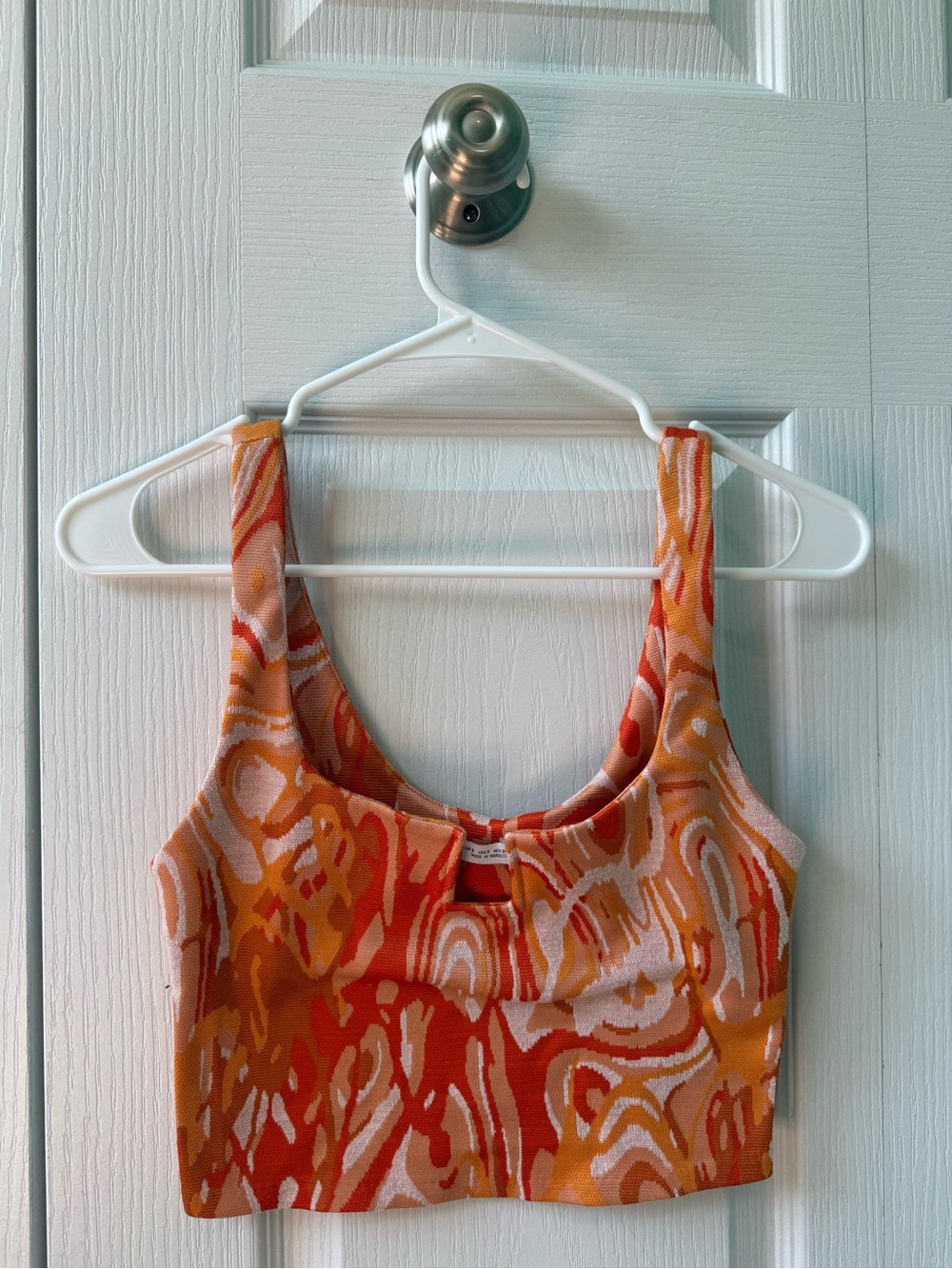 Zara Orange & Cream Abstract Scoop Crop Top
